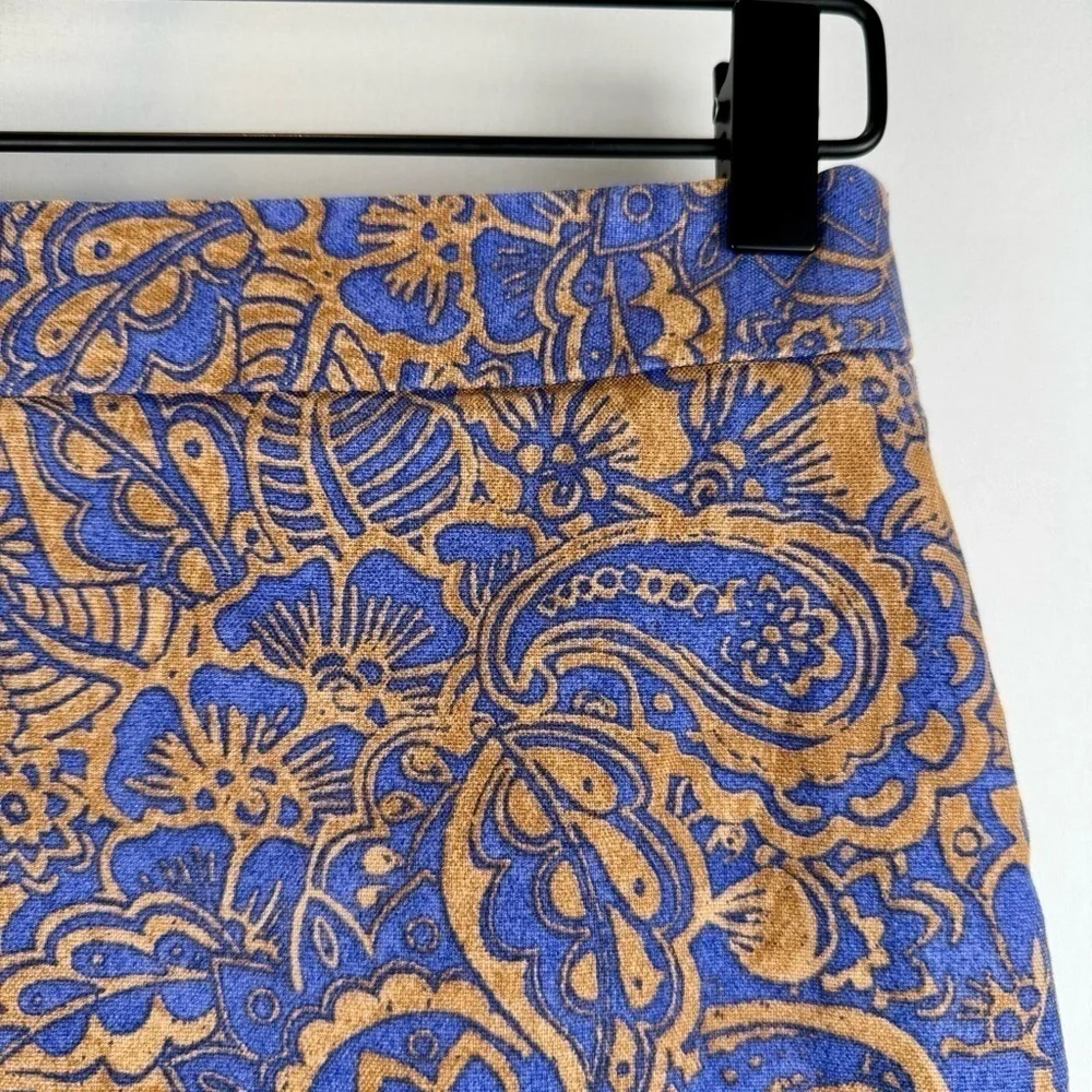 LOFT Pencil Skirt Brown & Blue Batik Floral Paisley Print Stretch Size 4 Office